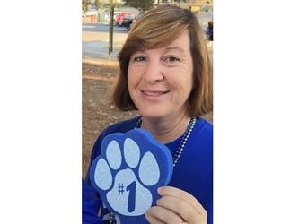 Mrs. Dvorak and a Pioneer paw!